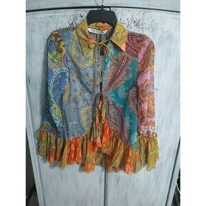 Zara Sheer Collared Ruffled Top Sz Xs Multicol Boho Cottage Core Peasant Hippie
